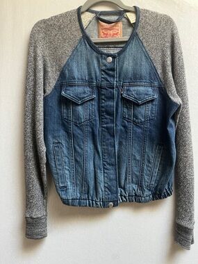 Levi's Denim Knit Raglan Sleeve Hybrid Snap Button Jacket Medium M